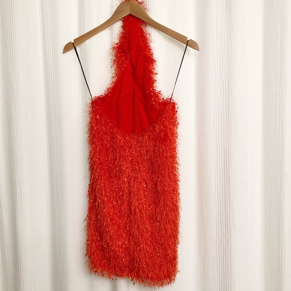 ✖️SOLD✖️ Zara orange fringe halter mini dress - Picture 8 of 8
